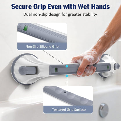 Grab Bars for Bathtubs and Showers, 16.8 Inch Non-Slip Suction Grab Bar for Elderly Seniors, No Drilling Removable Shower Handle, Safety Handrail for Bathroom Bathtub Toilet, 2 Pack
