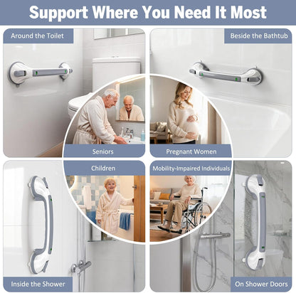 Grab Bars for Bathtubs and Showers, 16.8 Inch Non-Slip Suction Grab Bar for Elderly Seniors, No Drilling Removable Shower Handle, Safety Handrail for Bathroom Bathtub Toilet, 2 Pack