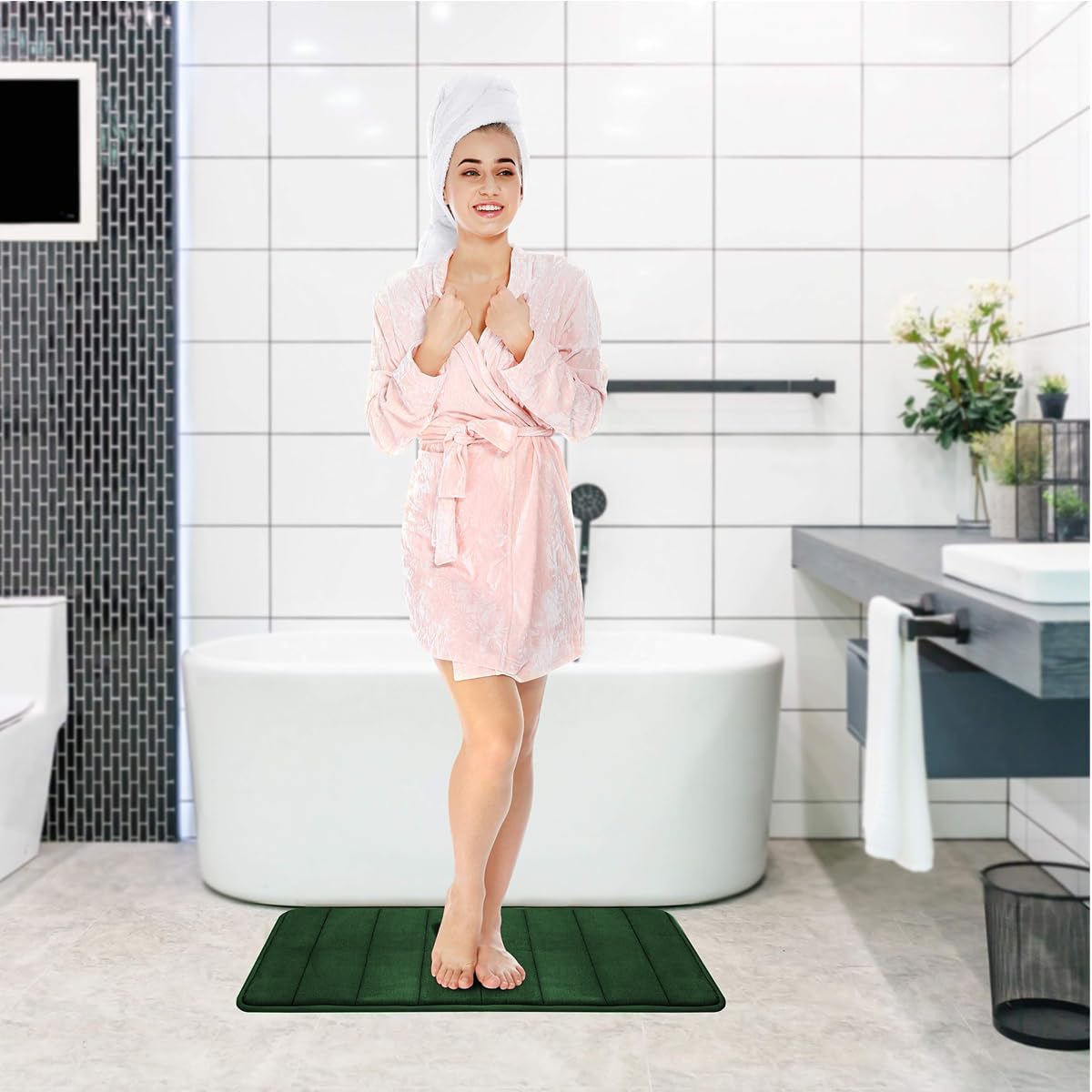 Bathroom Rugs Set Memory Foam Bath Rugs Non-Slip Bath Mat Set 3 Piece,Washable Bathroom Mats,Absorbent Shaggy Rugs Super Soft U-Shaped Toilet Rug,Bahroom Carpets for Bathroom,Tub,Shower（Black）