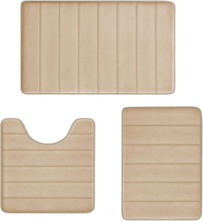 Bathroom Rugs Set Memory Foam Bath Rugs Non-Slip Bath Mat Set 3 Piece,Washable Bathroom Mats,Absorbent Shaggy Rugs Super Soft U-Shaped Toilet Rug,Bahroom Carpets for Bathroom,Tub,Shower（Black）