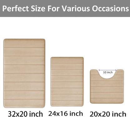 Bathroom Rugs Set Memory Foam Bath Rugs Non-Slip Bath Mat Set 3 Piece,Washable Bathroom Mats,Absorbent Shaggy Rugs Super Soft U-Shaped Toilet Rug,Bahroom Carpets for Bathroom,Tub,Shower（Black）