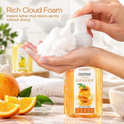 Foaming Hand Soap Pump - 5-PK - Moisturizing Hand Soap Foam with Aloe Vera & Essential Oils - Alcohol-Free Hand Wash in Citrus Blend, Lemon, Orange, Lime, Grapefruit Fragrances for Kitchen & Bathroom