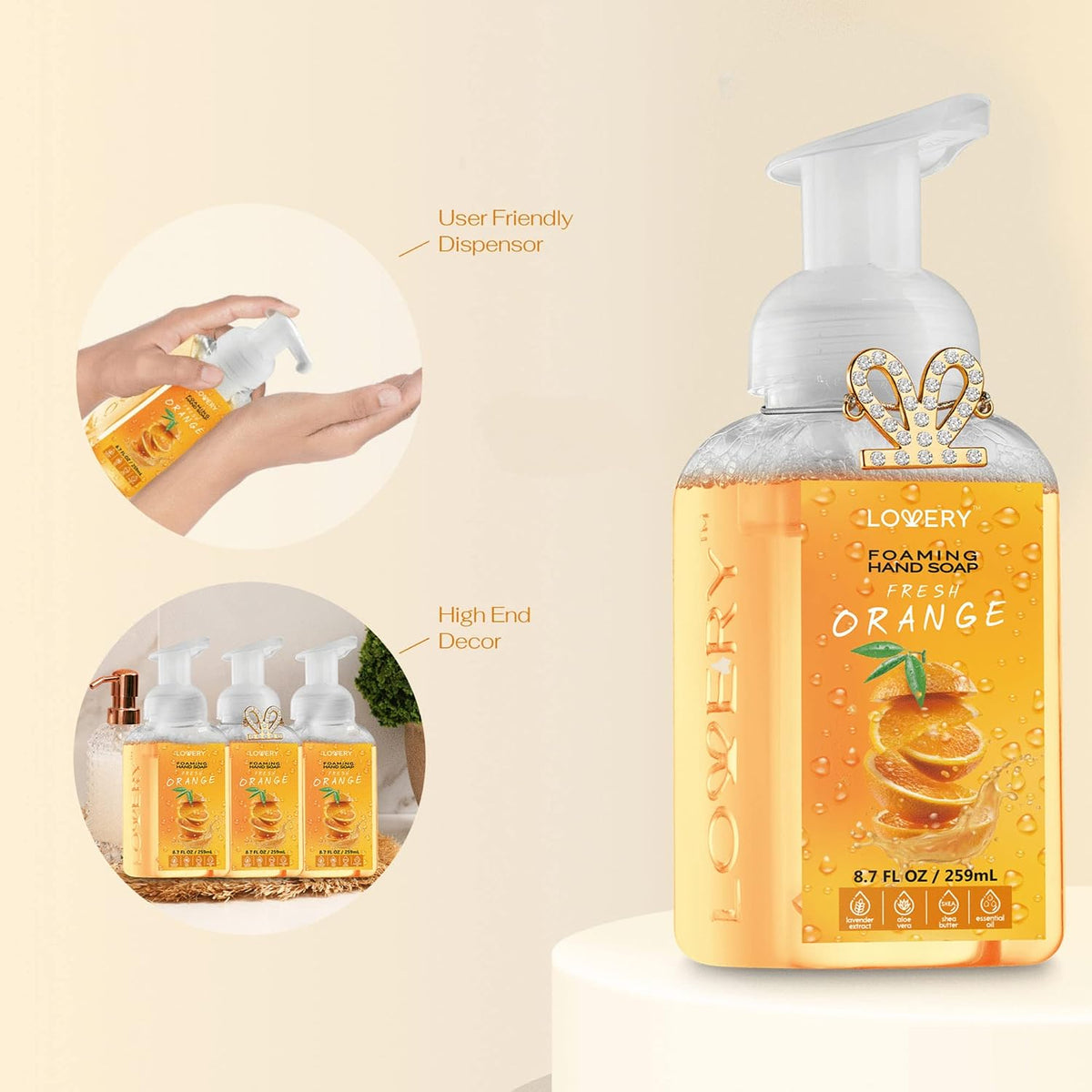 Foaming Hand Soap Pump - 5-PK - Moisturizing Hand Soap Foam with Aloe Vera & Essential Oils - Alcohol-Free Hand Wash in Citrus Blend, Lemon, Orange, Lime, Grapefruit Fragrances for Kitchen & Bathroom