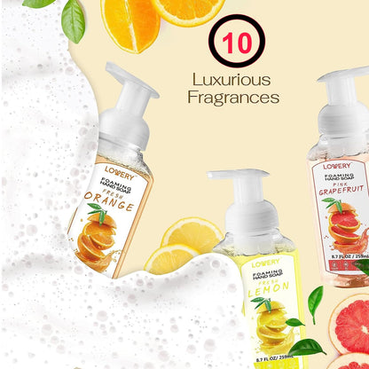 Foaming Hand Soap Pump - 5-PK - Moisturizing Hand Soap Foam with Aloe Vera & Essential Oils - Alcohol-Free Hand Wash in Citrus Blend, Lemon, Orange, Lime, Grapefruit Fragrances for Kitchen & Bathroom