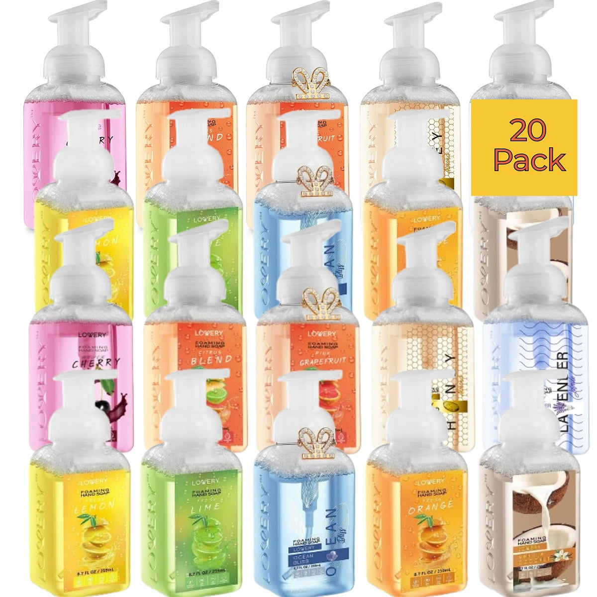 Foaming Hand Soap Pump - 5-PK - Moisturizing Hand Soap Foam with Aloe Vera & Essential Oils - Alcohol-Free Hand Wash in Citrus Blend, Lemon, Orange, Lime, Grapefruit Fragrances for Kitchen & Bathroom