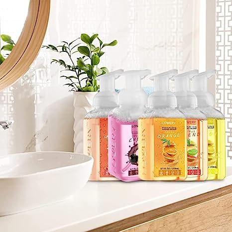 Foaming Hand Soap Pump - 5-PK - Moisturizing Hand Soap Foam with Aloe Vera & Essential Oils - Alcohol-Free Hand Wash in Citrus Blend, Lemon, Orange, Lime, Grapefruit Fragrances for Kitchen & Bathroom