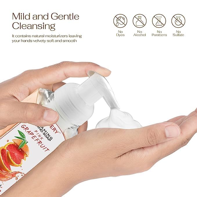 Foaming Hand Soap Pump - 5-PK - Moisturizing Hand Soap Foam with Aloe Vera & Essential Oils - Alcohol-Free Hand Wash in Citrus Blend, Lemon, Orange, Lime, Grapefruit Fragrances for Kitchen & Bathroom