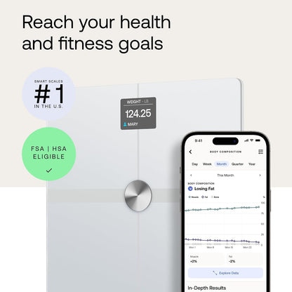 Body Smart - Accurate Scale for Body Weight and Fat Percentage, Body Composition Wi-Fi and Bluetooth Weight Scale, Baby Weight Scale, Smart Scale Apple Health Compatible, Bathroom Scale