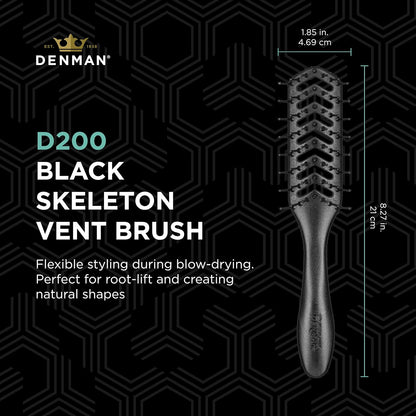 Jack Dean by Denman D200 Flexible Vent Brush for Blow Drying - Styling Hair Brush for Wet Dry Curly Thick Straight Hair - For Women and Men (Black)