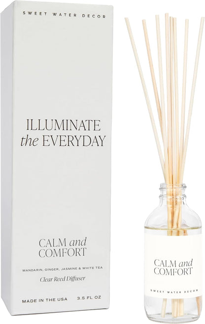 Salt & Sea Reed Diffuser Set - Sea Salt Citrus & Musk Amber Scent Diffuser - Reed Diffusers for Home with Long Lasting Fragrance - Non-Toxic Oil Reed Diffuser - Made in the USA