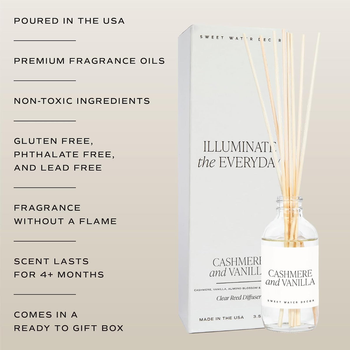 Salt & Sea Reed Diffuser Set - Sea Salt Citrus & Musk Amber Scent Diffuser - Reed Diffusers for Home with Long Lasting Fragrance - Non-Toxic Oil Reed Diffuser - Made in the USA