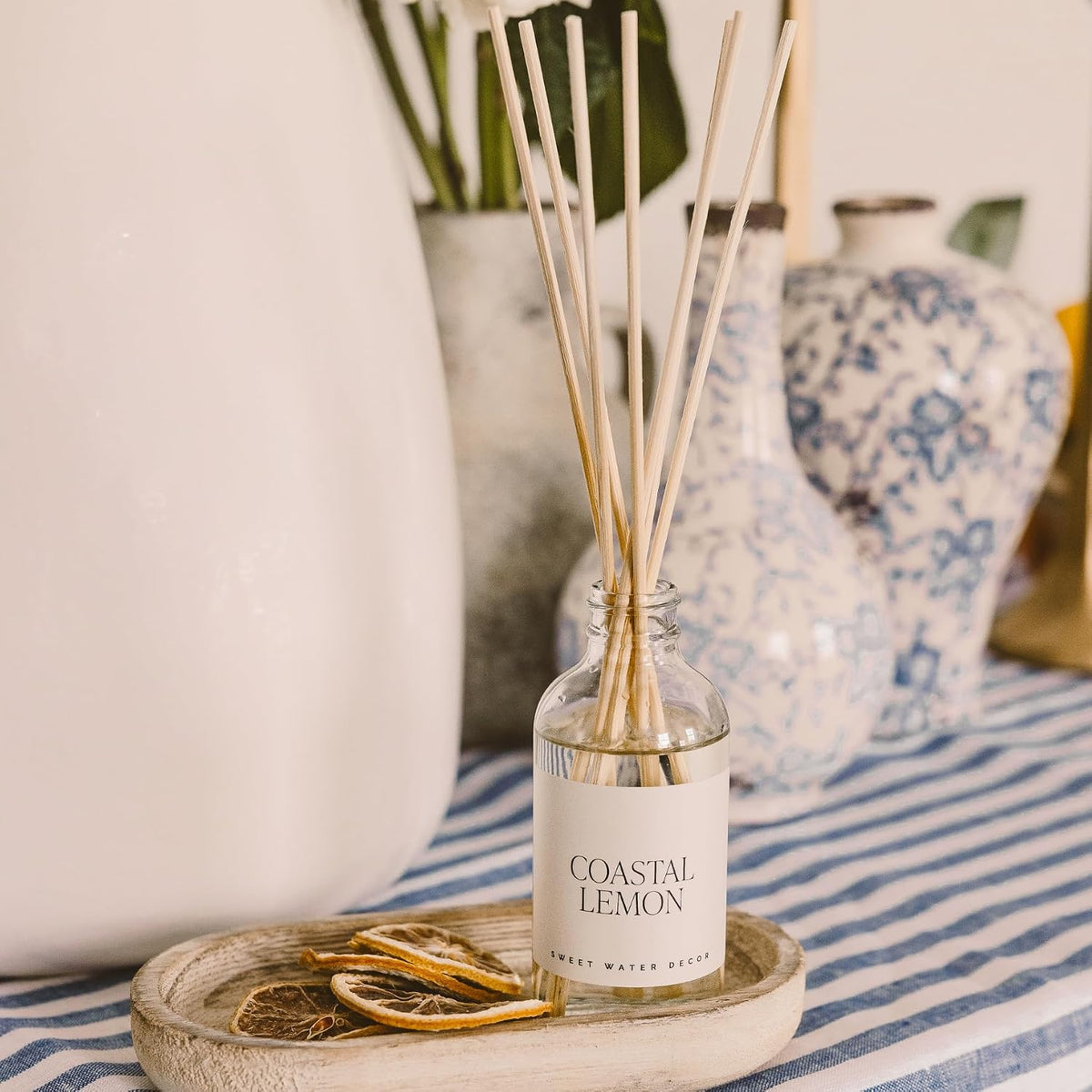 Salt & Sea Reed Diffuser Set - Sea Salt Citrus & Musk Amber Scent Diffuser - Reed Diffusers for Home with Long Lasting Fragrance - Non-Toxic Oil Reed Diffuser - Made in the USA