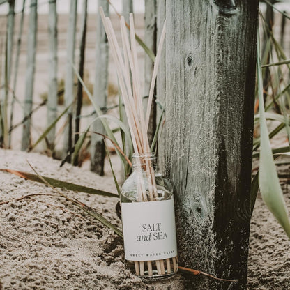 Salt & Sea Reed Diffuser Set - Sea Salt Citrus & Musk Amber Scent Diffuser - Reed Diffusers for Home with Long Lasting Fragrance - Non-Toxic Oil Reed Diffuser - Made in the USA