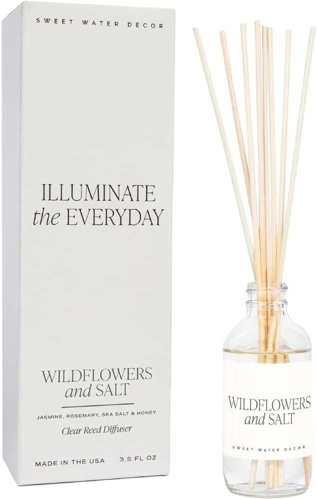 Salt & Sea Reed Diffuser Set - Sea Salt Citrus & Musk Amber Scent Diffuser - Reed Diffusers for Home with Long Lasting Fragrance - Non-Toxic Oil Reed Diffuser - Made in the USA