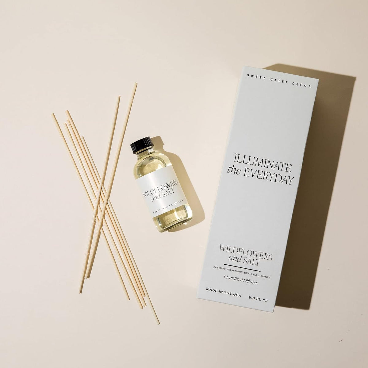 Salt & Sea Reed Diffuser Set - Sea Salt Citrus & Musk Amber Scent Diffuser - Reed Diffusers for Home with Long Lasting Fragrance - Non-Toxic Oil Reed Diffuser - Made in the USA