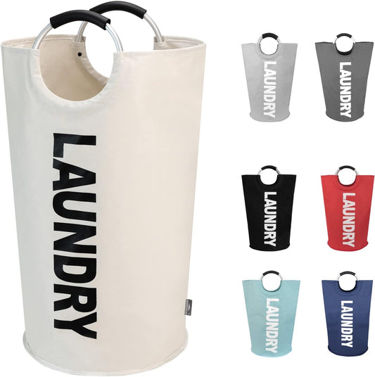 90L Large Laundry Basket Bag, Collapsible Tall Hamper, Black | Freestanding tall washing bin & foldable laundry bag. High-capacity clothes storage basket with durable sturdy handles