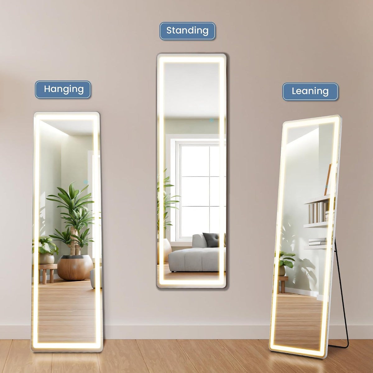 DUMOS Arched LED Mirror Full Length Standing, 16"x60" Full Body Wall Mirror