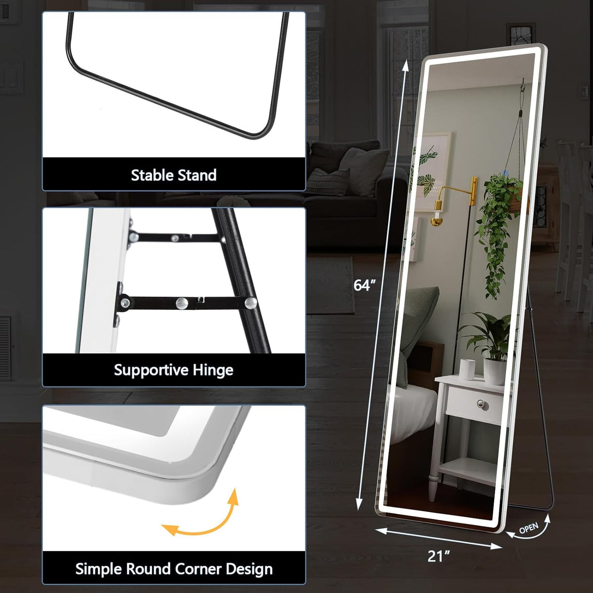 DUMOS Arched LED Mirror Full Length Standing, 16"x60" Full Body Wall Mirror