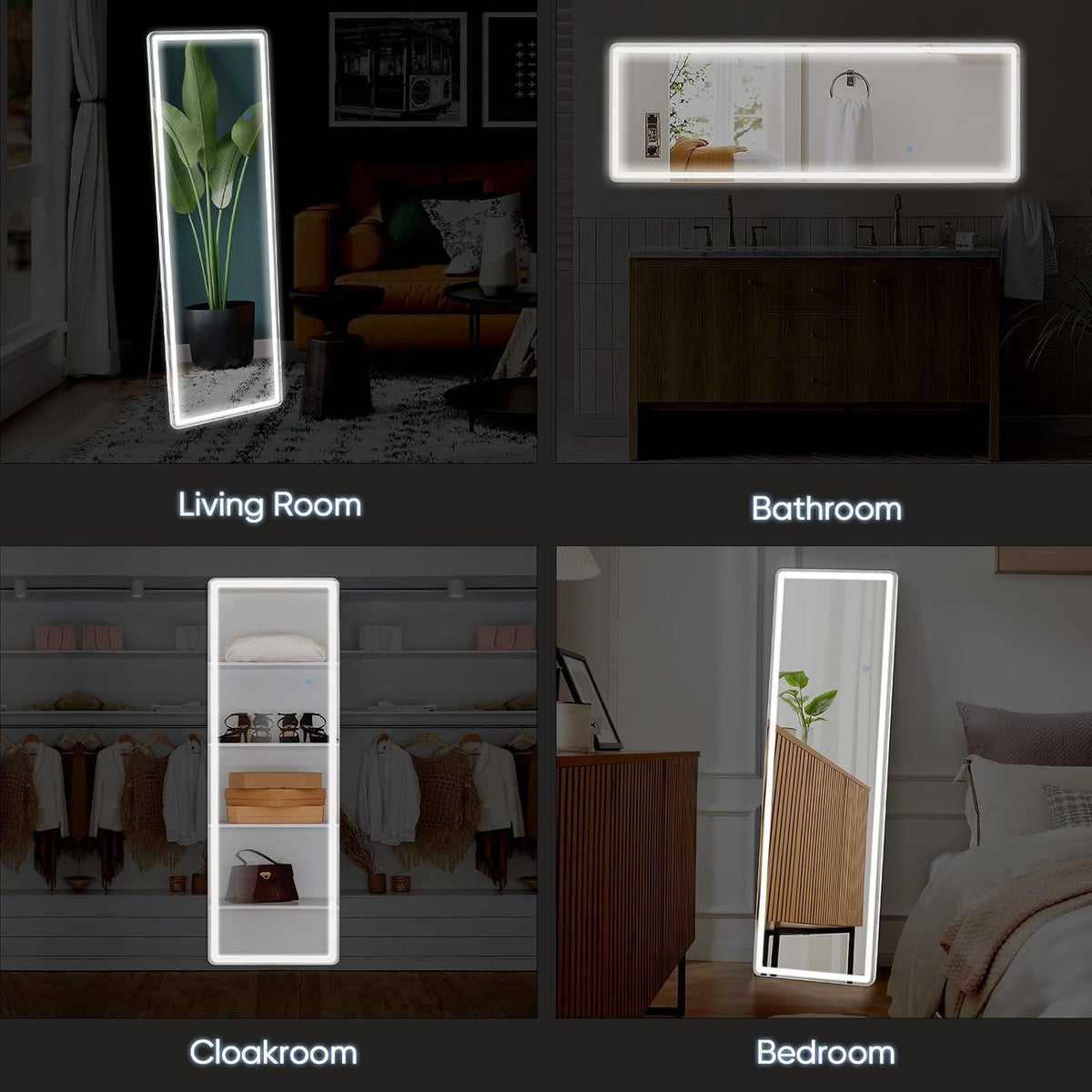 DUMOS Arched LED Mirror Full Length Standing, 16"x60" Full Body Wall Mirror