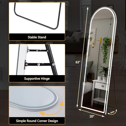 DUMOS Arched LED Mirror Full Length Standing, 16"x60" Full Body Wall Mirror