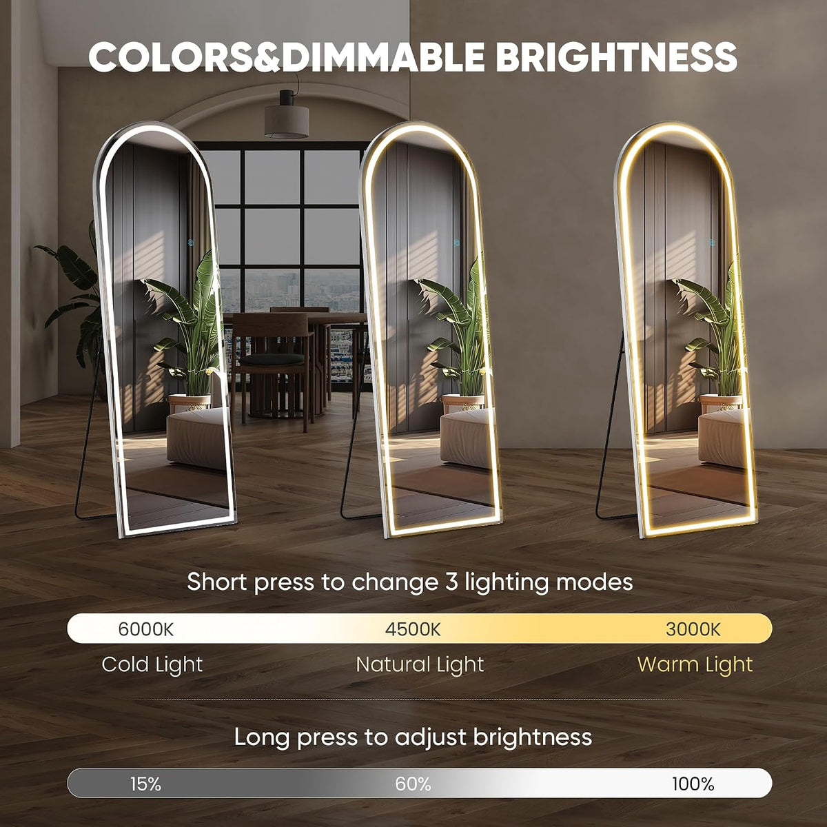 DUMOS Arched LED Mirror Full Length Standing, 16"x60" Full Body Wall Mirror