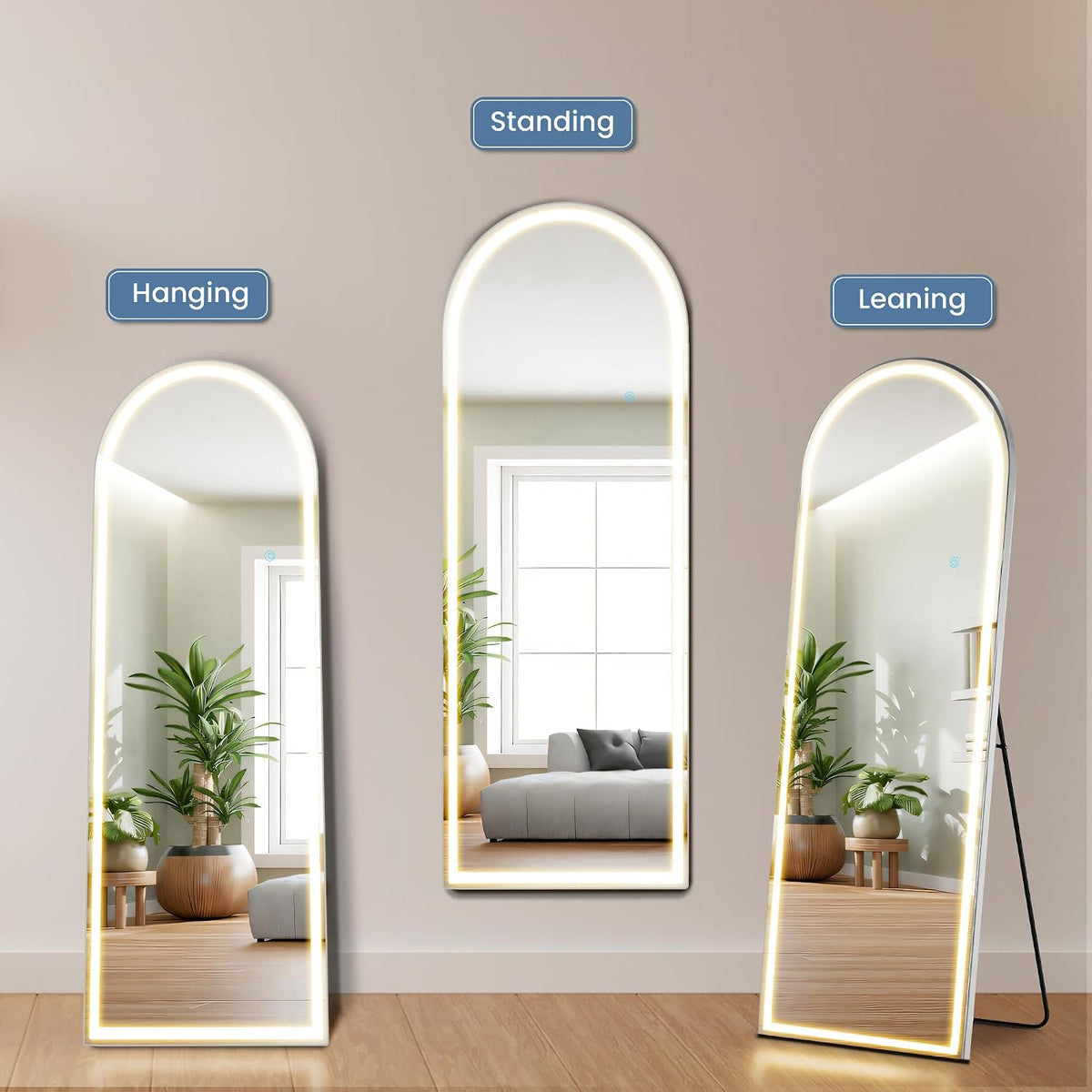 DUMOS Arched LED Mirror Full Length Standing, 16"x60" Full Body Wall Mirror