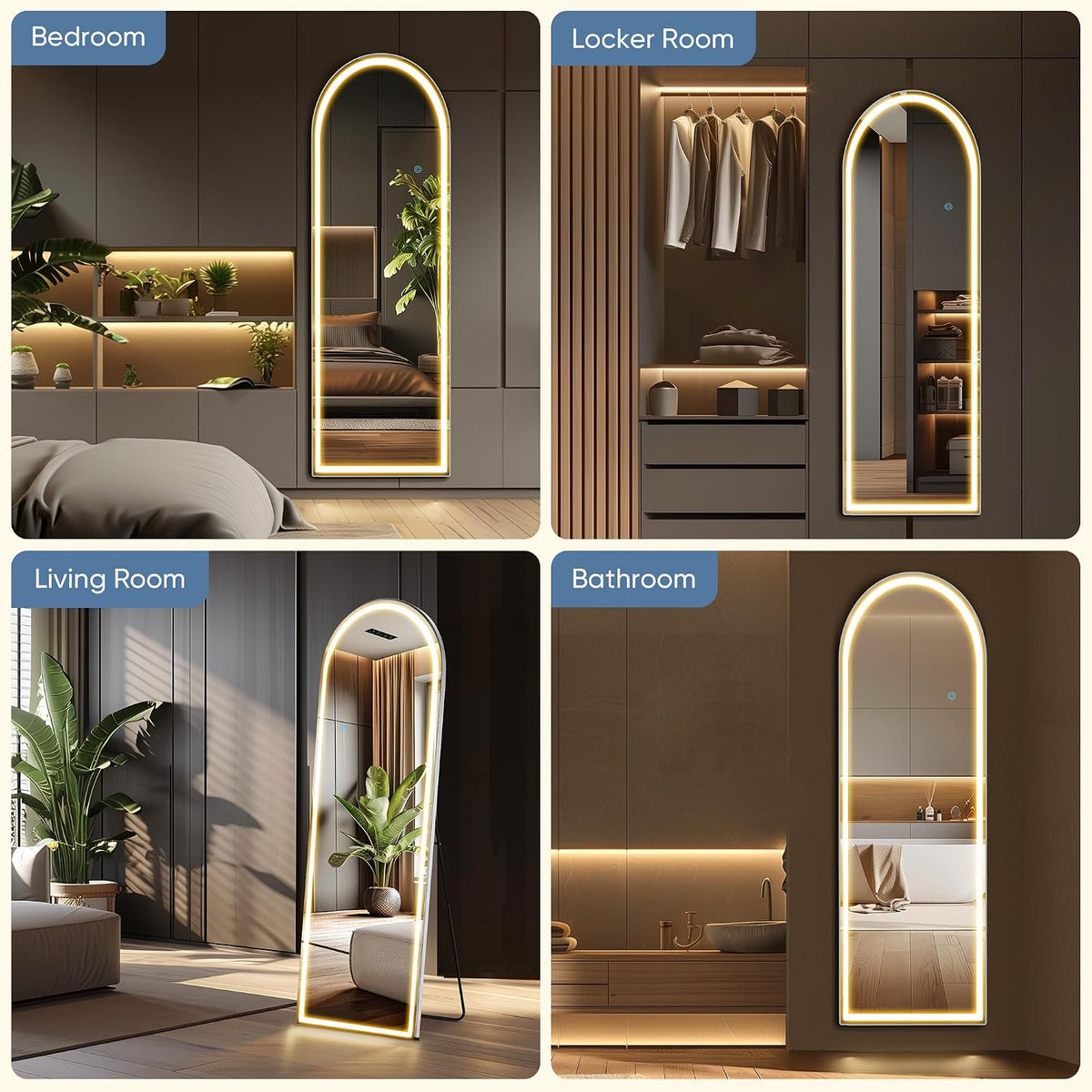 DUMOS Arched LED Mirror Full Length Standing, 16"x60" Full Body Wall Mirror