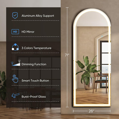 DUMOS Arched LED Mirror Full Length Standing, 16"x60" Full Body Wall Mirror