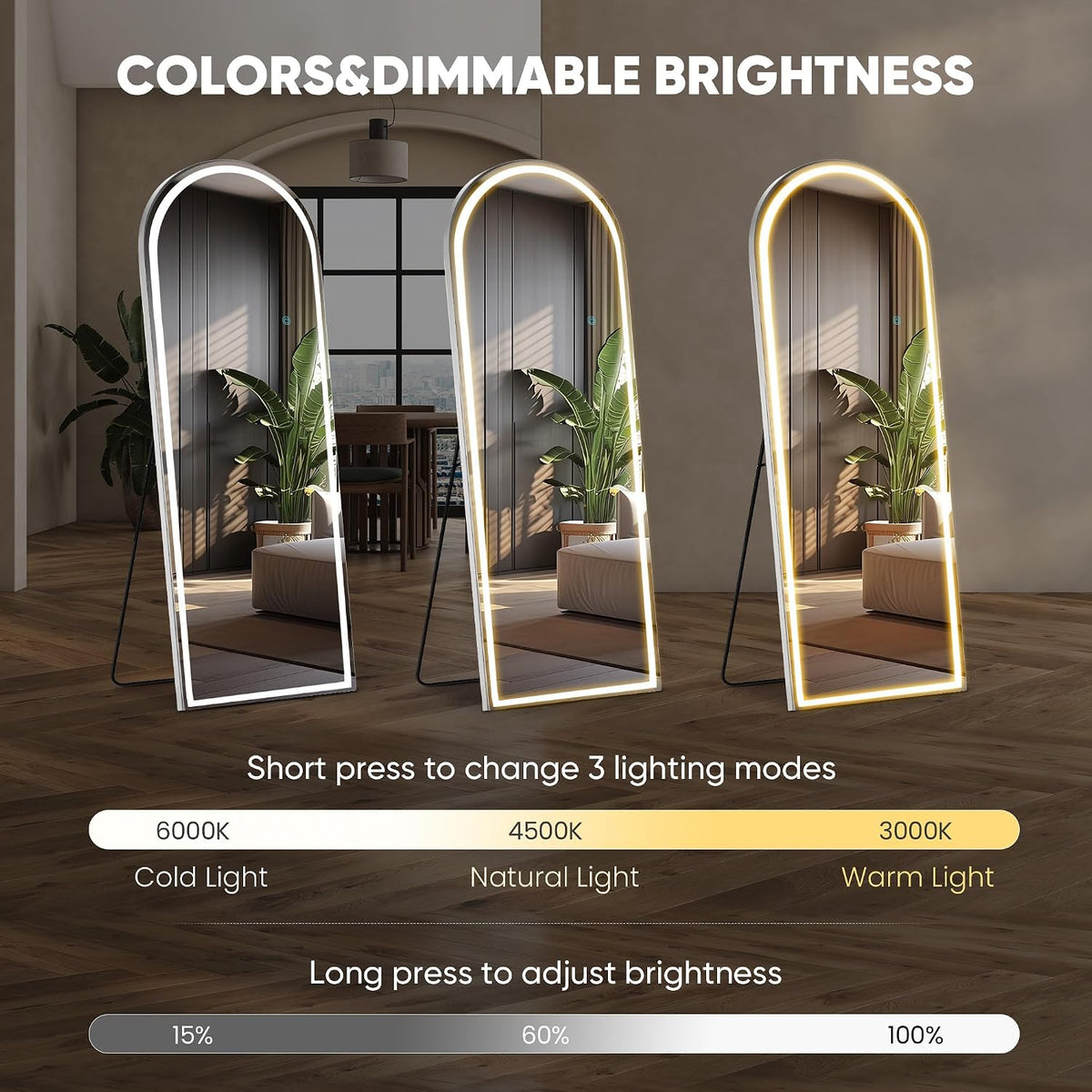 DUMOS Arched LED Mirror Full Length Standing, 16"x60" Full Body Wall Mirror