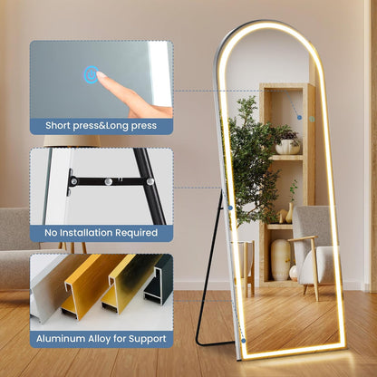 DUMOS Arched LED Mirror Full Length Standing, 16"x60" Full Body Wall Mirror