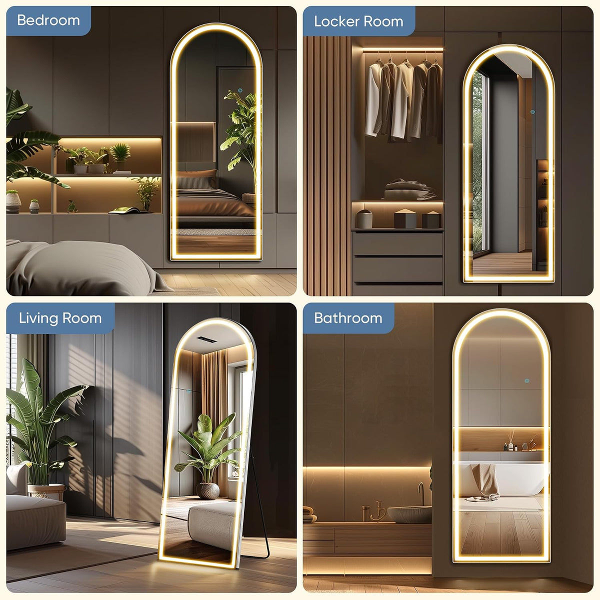 DUMOS Arched LED Mirror Full Length Standing, 16"x60" Full Body Wall Mirror