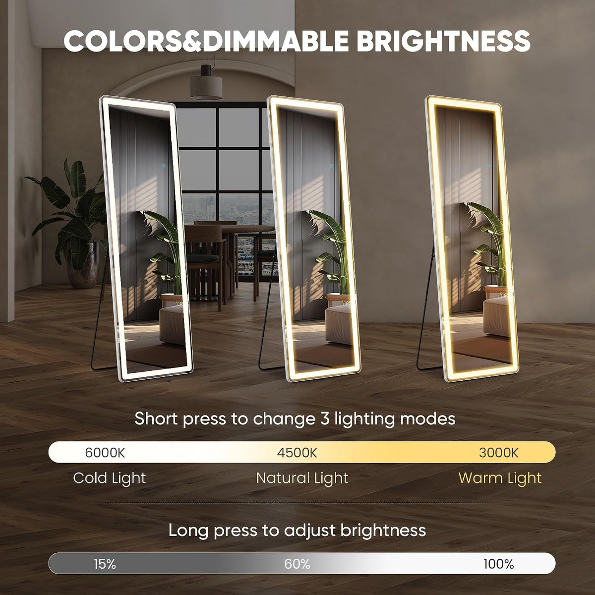 DUMOS Arched LED Mirror Full Length Standing, 16"x60" Full Body Wall Mirror