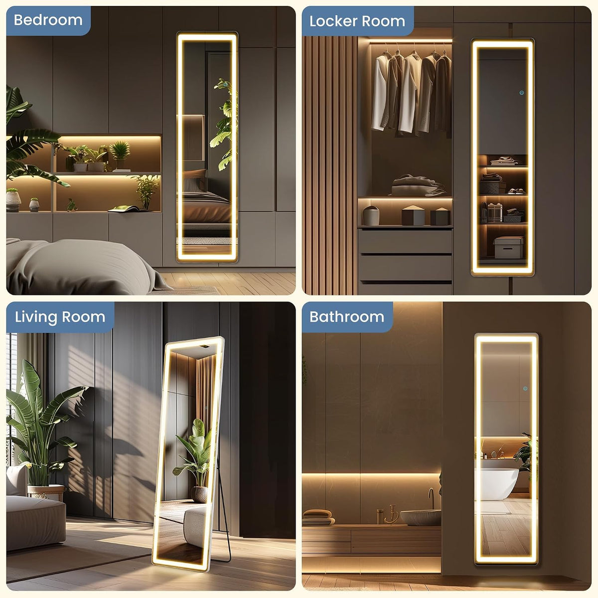 DUMOS Arched LED Mirror Full Length Standing, 16"x60" Full Body Wall Mirror