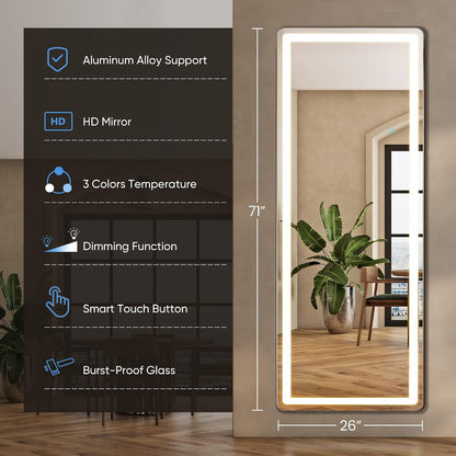 DUMOS Arched LED Mirror Full Length Standing, 16"x60" Full Body Wall Mirror