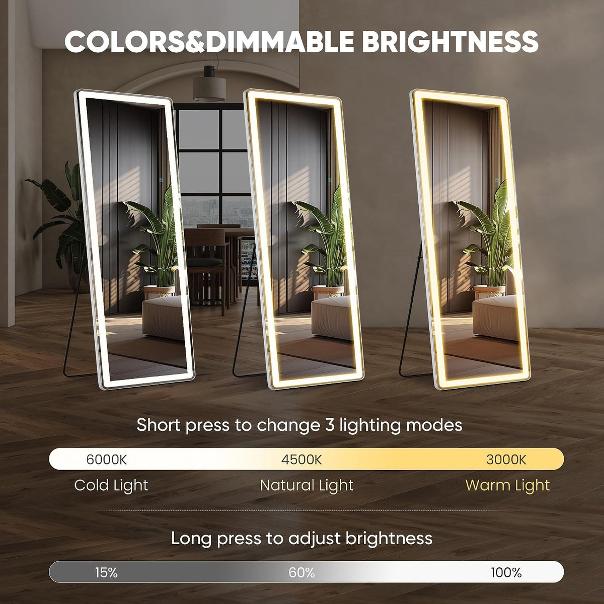 DUMOS Arched LED Mirror Full Length Standing, 16"x60" Full Body Wall Mirror