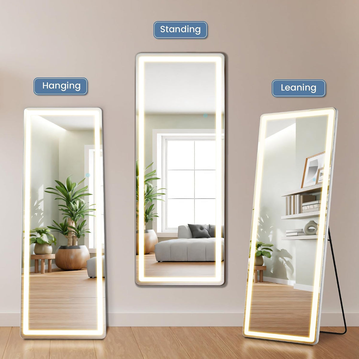 DUMOS Arched LED Mirror Full Length Standing, 16"x60" Full Body Wall Mirror