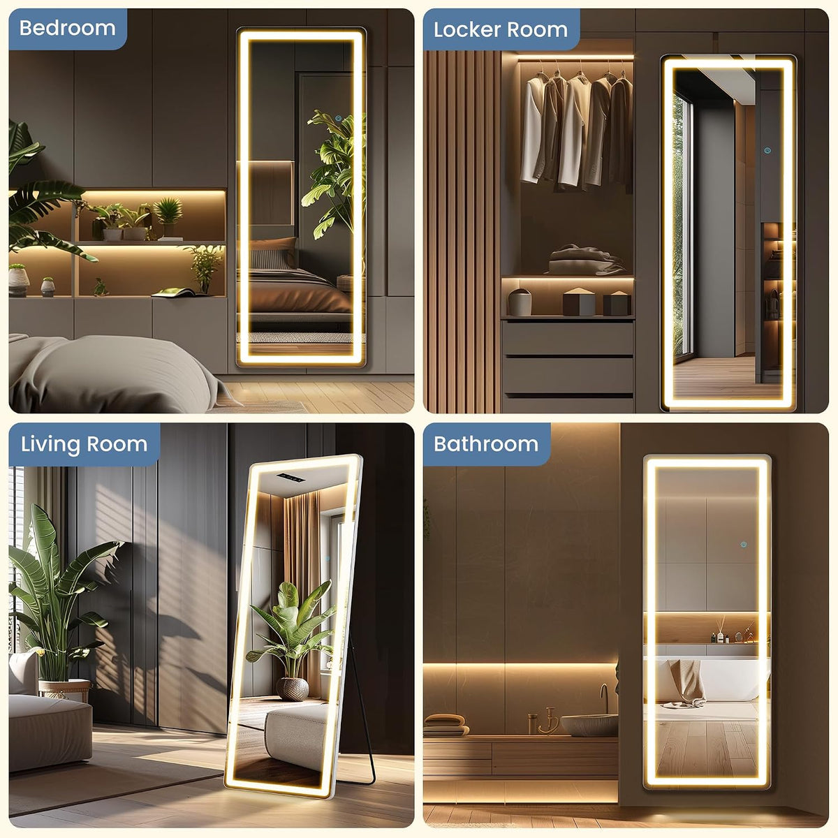 DUMOS Arched LED Mirror Full Length Standing, 16"x60" Full Body Wall Mirror