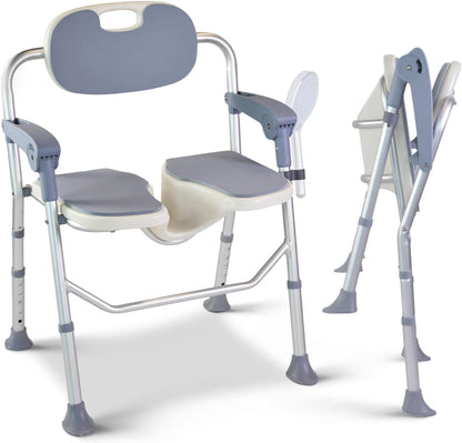 Folding Shower Chair, U Shape Shower Chair with 5-Level Adjustable