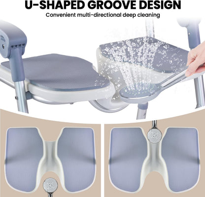 Folding Shower Chair, U Shape Shower Chair with 5-Level Adjustable