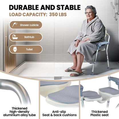 Folding Shower Chair, U Shape Shower Chair with 5-Level Adjustable