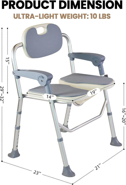 Folding Shower Chair, U Shape Shower Chair with 5-Level Adjustable
