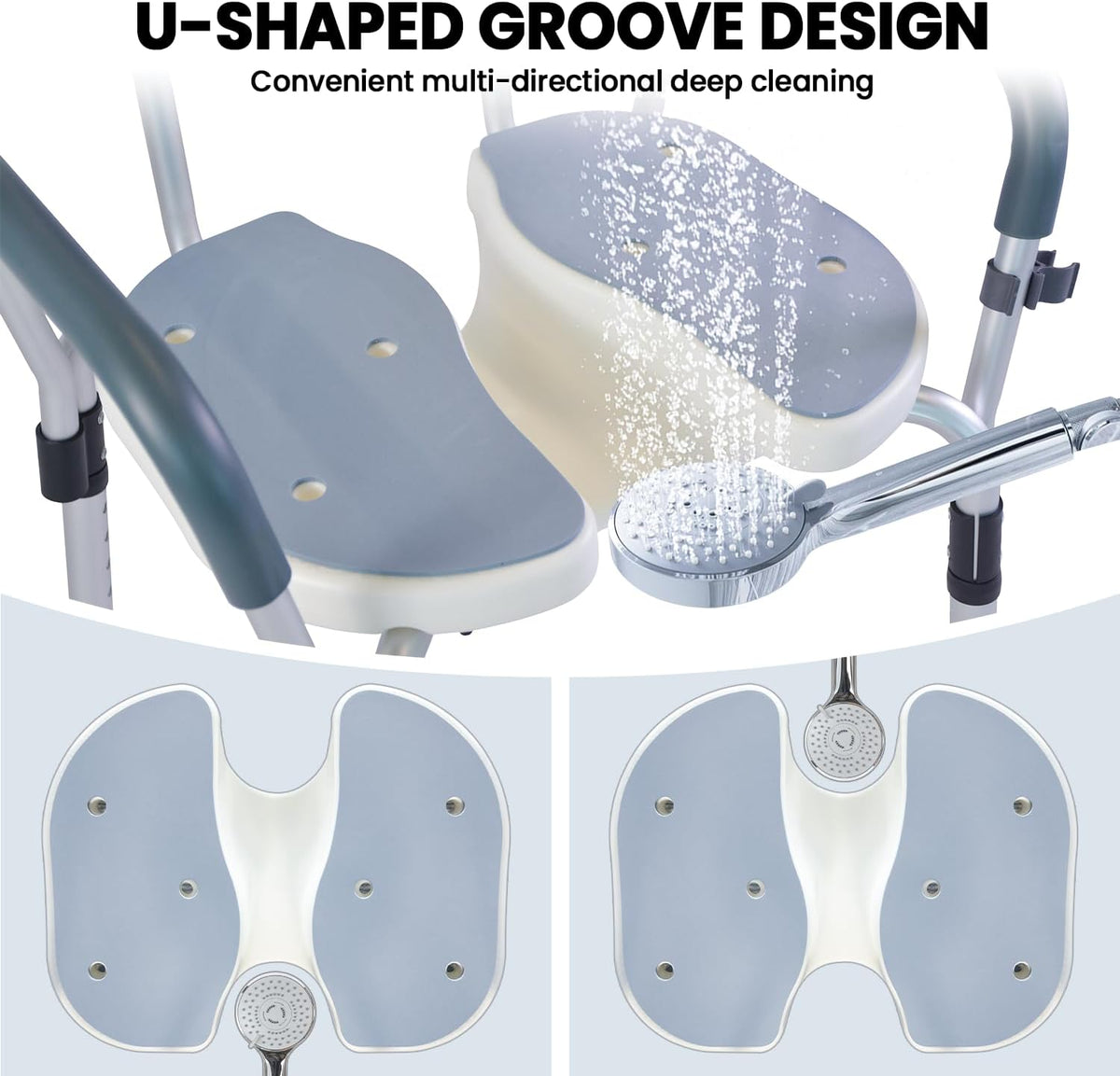 Folding Shower Chair, U Shape Shower Chair with 5-Level Adjustable