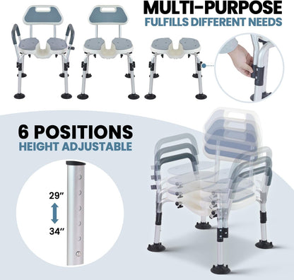 Folding Shower Chair, U Shape Shower Chair with 5-Level Adjustable