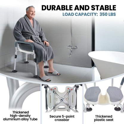 Folding Shower Chair, U Shape Shower Chair with 5-Level Adjustable
