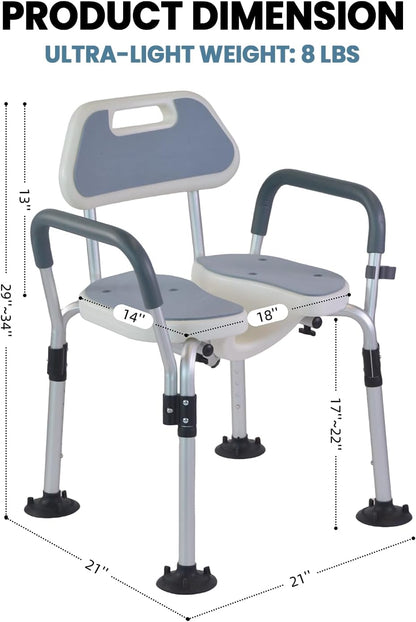 Folding Shower Chair, U Shape Shower Chair with 5-Level Adjustable