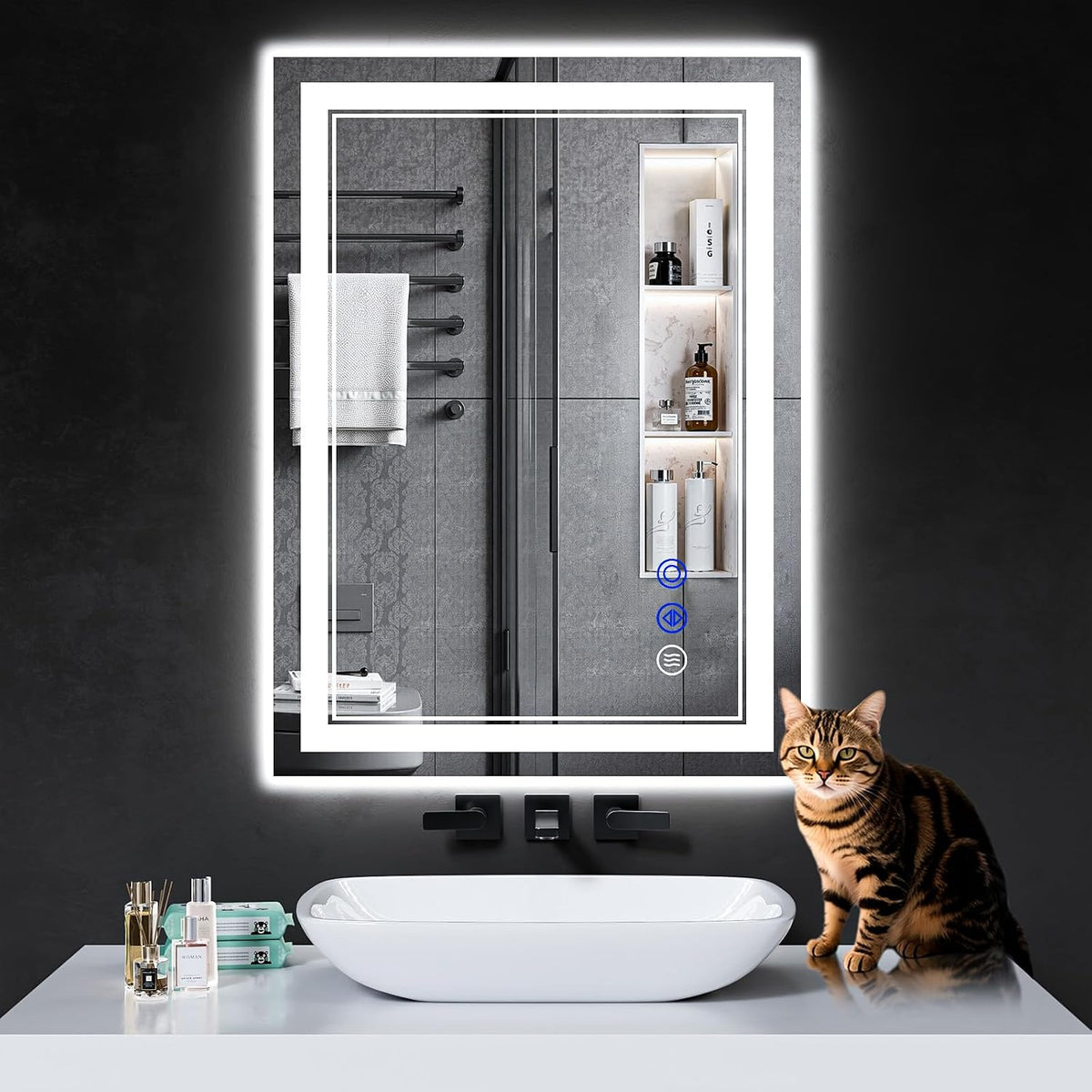 30"x22" LED Bathroom Mirror with Lights,Anti-Fog,3 Color Modes - Colors B