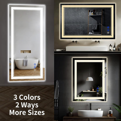 30"x22" LED Bathroom Mirror with Lights,Anti-Fog,3 Color Modes - Colors B