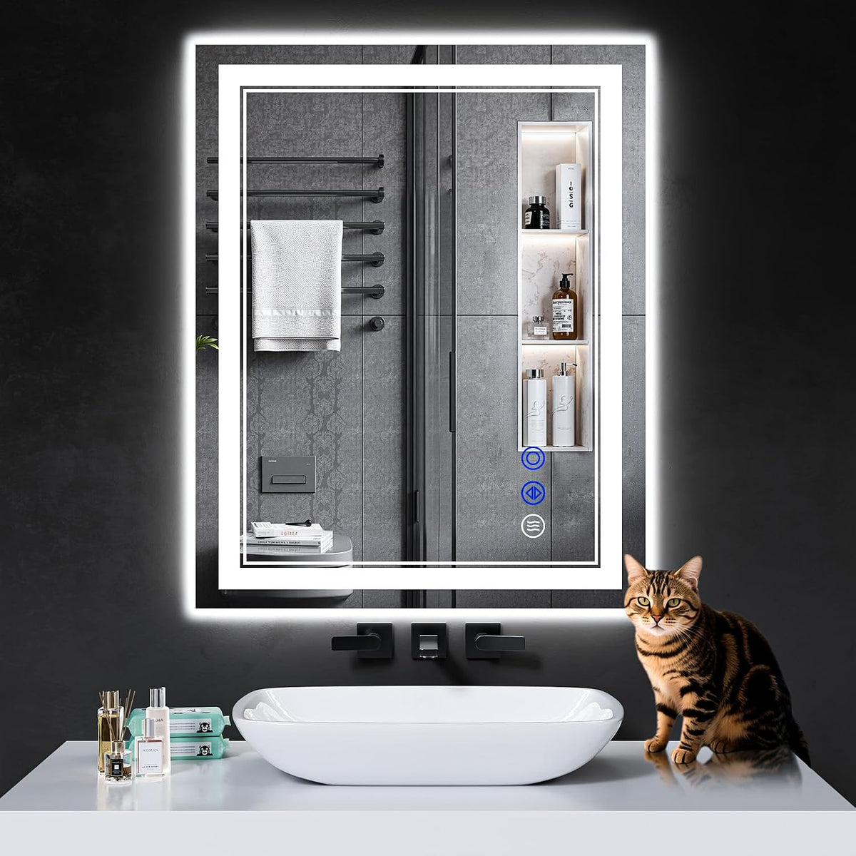 30"x22" LED Bathroom Mirror with Lights,Anti-Fog,3 Color Modes - Colors B