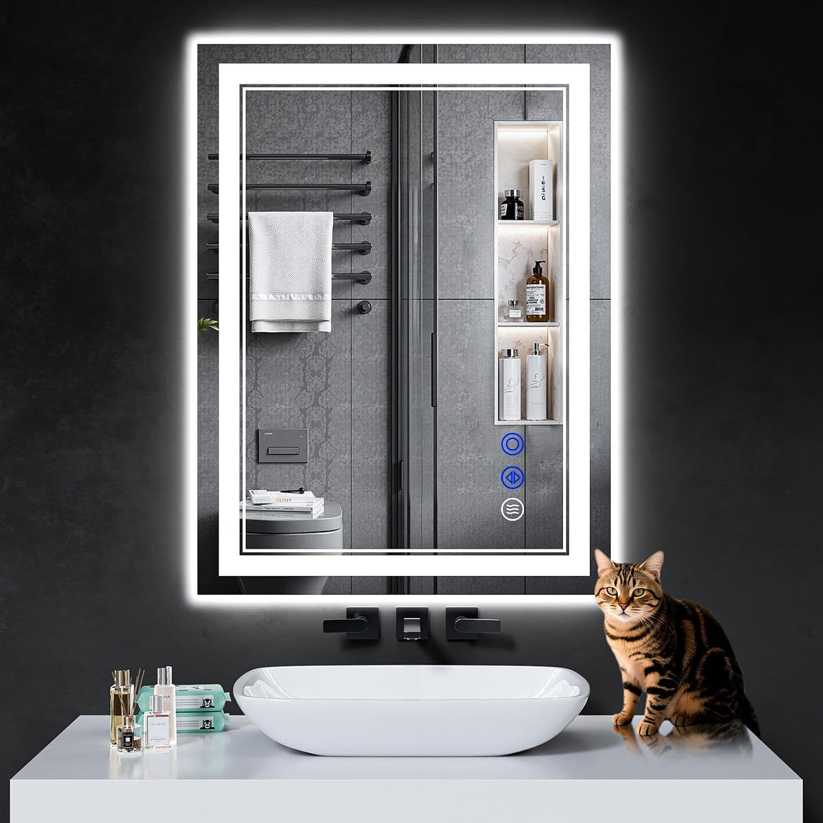 30"x22" LED Bathroom Mirror with Lights,Anti-Fog,3 Color Modes - Colors B