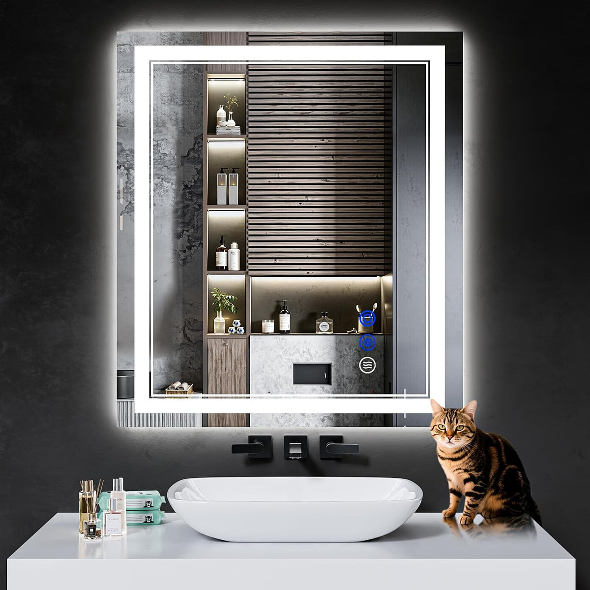 30"x22" LED Bathroom Mirror with Lights,Anti-Fog,3 Color Modes - Colors B